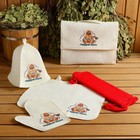 Набор для бани и сауны 5в1(сумка,шапка,варежка,коврик,мочалка),с принтом"Поддай пару",белый - Фото 10