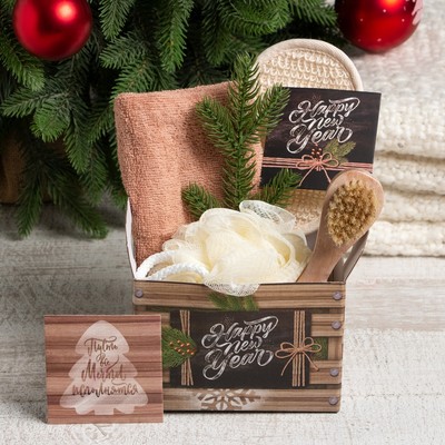 Набор подарочный новогодний «Этель» «Happy new year», полотенце 30×60 см и аксессуары (6 предметов)