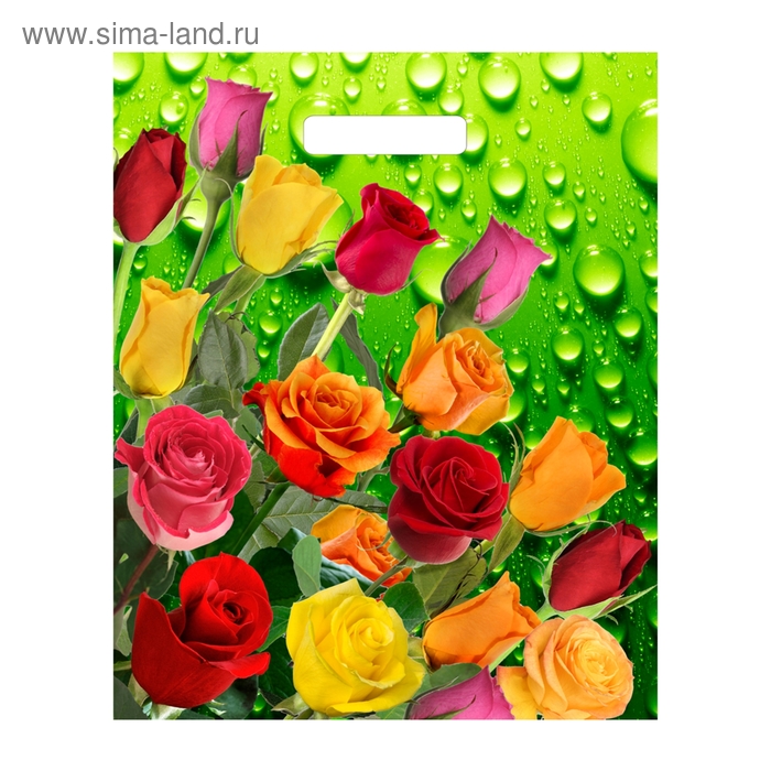 Пакет "Цветочная роса" полиэтиленовый, с вырубной ручкой, 34х40 см, 30 мкм - Фото 1