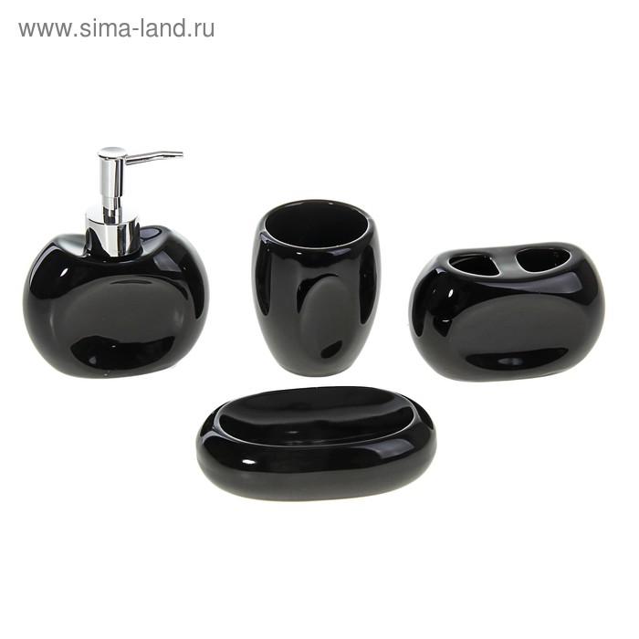 Набор аксессуаров для ванной комнаты «Осязание», 4 предмета (мыльница, дозатор для мыла, 2 стакана), цвет чёрный - Фото 1