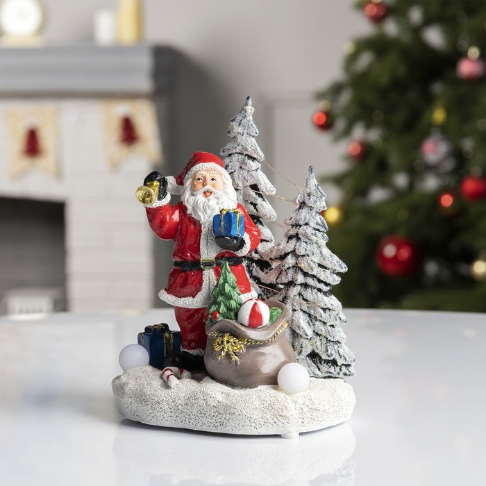 Светодиодная фигура «Дед Мороз» 12.5 × 19 × 9 см, керамика, батарейки АААх3 (не в комплекте), свечение тёплое белое - фото 1907152196