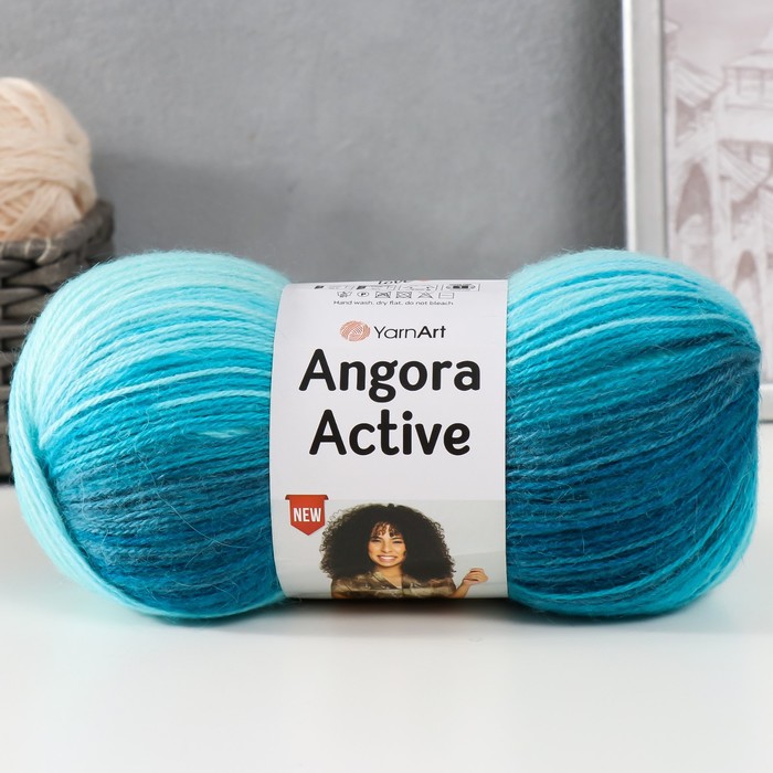Пряжа "Angora Active" 20% шерсть, 80% акрил  500м/100гр (845 бело-бирюзовый) - Фото 1