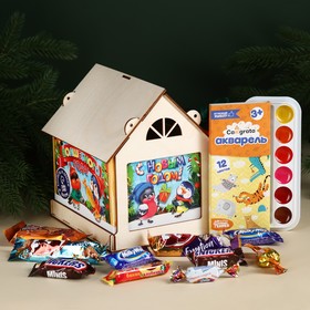 Сладкий детский подарок «Волшебного года»: конфеты 1000 г, краски 12 цветов, кормушка