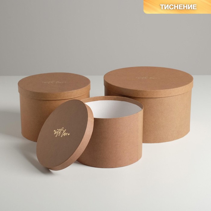 Набор шляпных коробок для цветов 3 в 1, упаковка подарочная, «Крафт», 18 х 13 см - 25 х 15 см - Фото 1