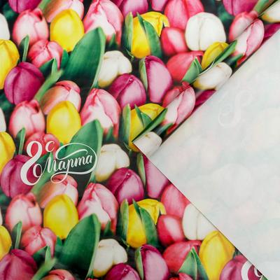 Бумага упаковочная глянцевая «Тюльпаны с 8 марта», 70 х 100 см