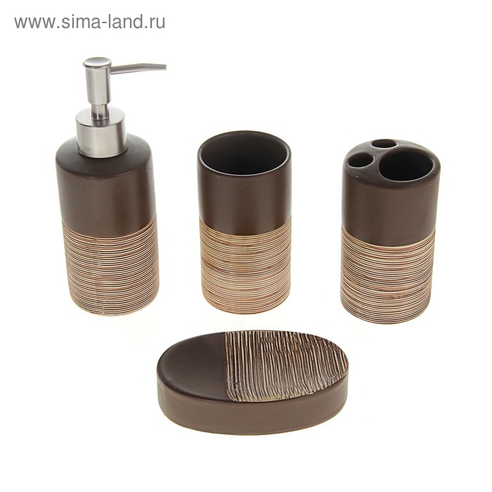 Набор аксессуаров для ванной комнаты «Ракушка», 4 предмета (мыльница, дозатор для мыла, 2 стакана) - Фото 1