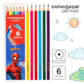Карандаши 6 цветов 'Супергерой', заточенные, шестигранные, картонная упаковка, европодвес, Человек-паук Ош