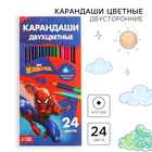 Карандаши двухсторонние, 24 цвета, заточенные, трехгранные, картонная упаковка, европодвес, Человек-паук - фото 318401786