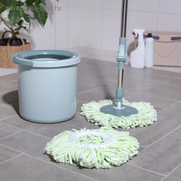 Швабра с отжимом и ведро «Мини»: ведро с металлической центрифугой 10 л, швабра, запасная насадка из микрофибры - Фото 1