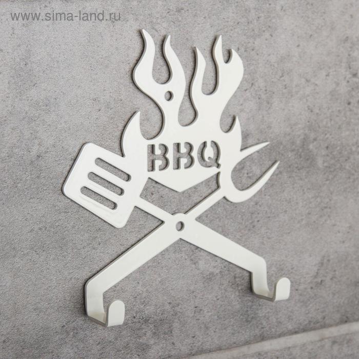 Вешалка интерьерная настенная на 2 крючка BBQ, для кухни, цвет молочный - Фото 1