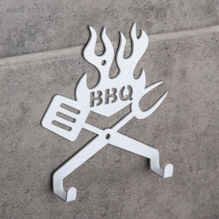 Вешалка интерьерная настенная на 2 крючка BBQ, для кухни, цвет белый - Фото 1