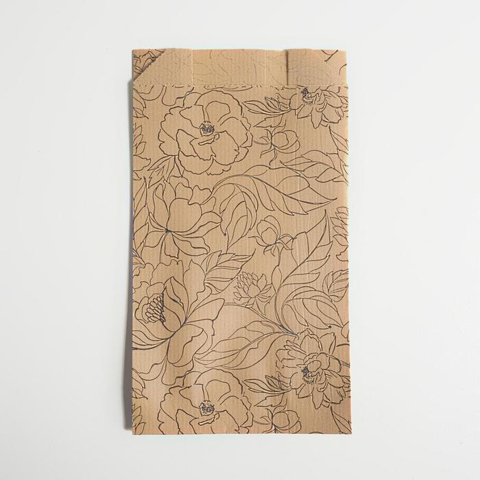 Пакет бумажный фасовочный, упаковка, крафт, V-образное дно «Цветы», 17 x 10 x 6,5 см - Фото 1