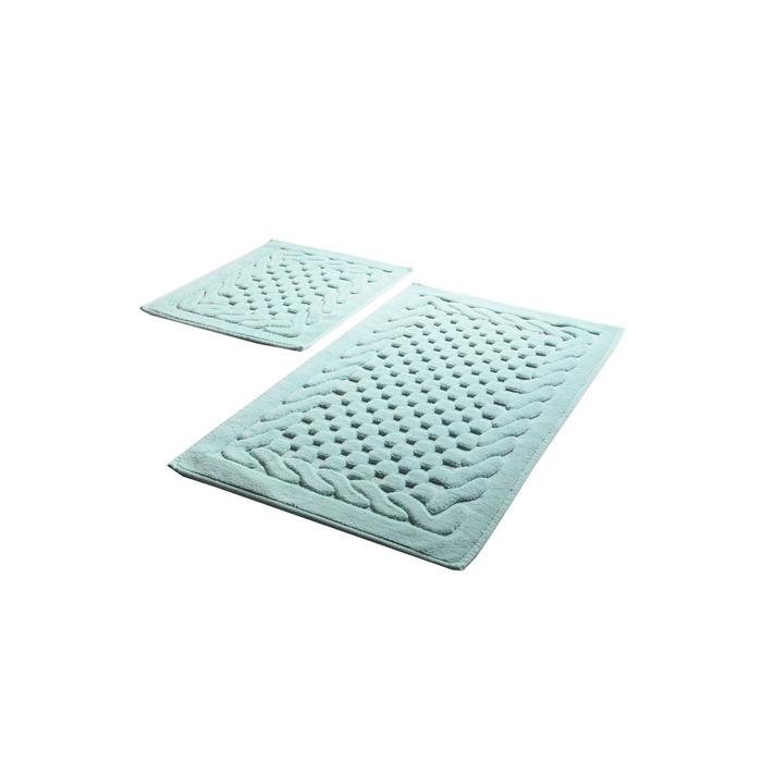 Комплект ковриков для ванной STONE, 2 шт, размер 60 х 100 см и 60 х 50 см, хлопок, цвет мятный - Фото 1