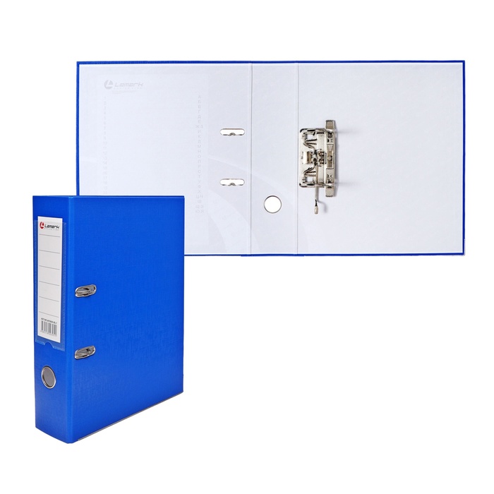 Папка-регистратор А4, 75 мм, ПВХ, тиснение «лен», металлическая окантовка, карман на корешок, собранная, синяя - Фото 1