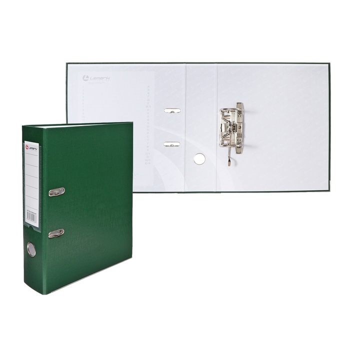Папка-регистратор А4, 75 мм, ПВХ, тиснение «лен», металлическая окантовка, карман на корешок, собранная, зеленая - Фото 1