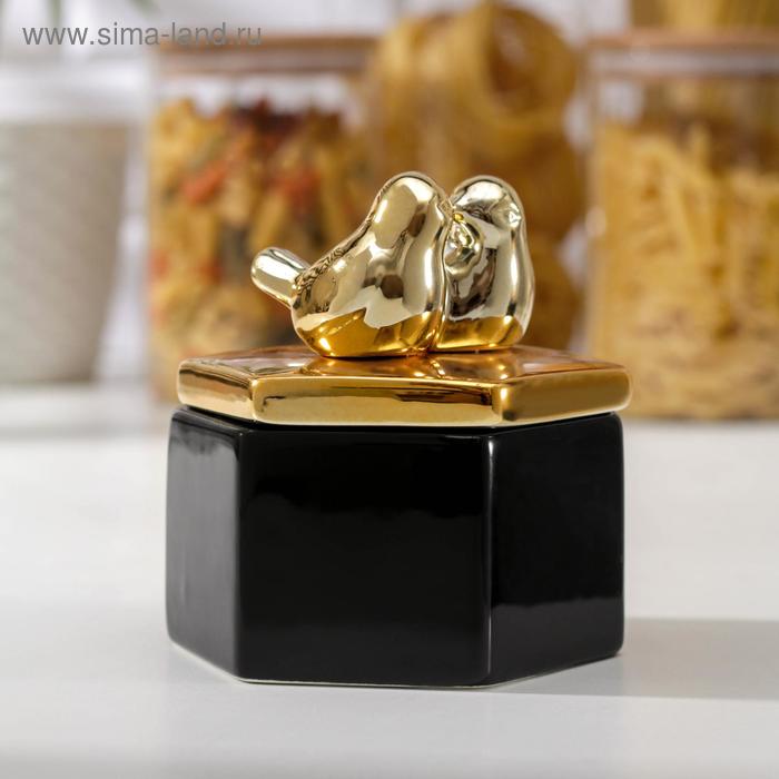 Банка керамическая для сыпучих продуктов «Золотое крыло», 10,5×11,5 см , цвет чёрный - Фото 1
