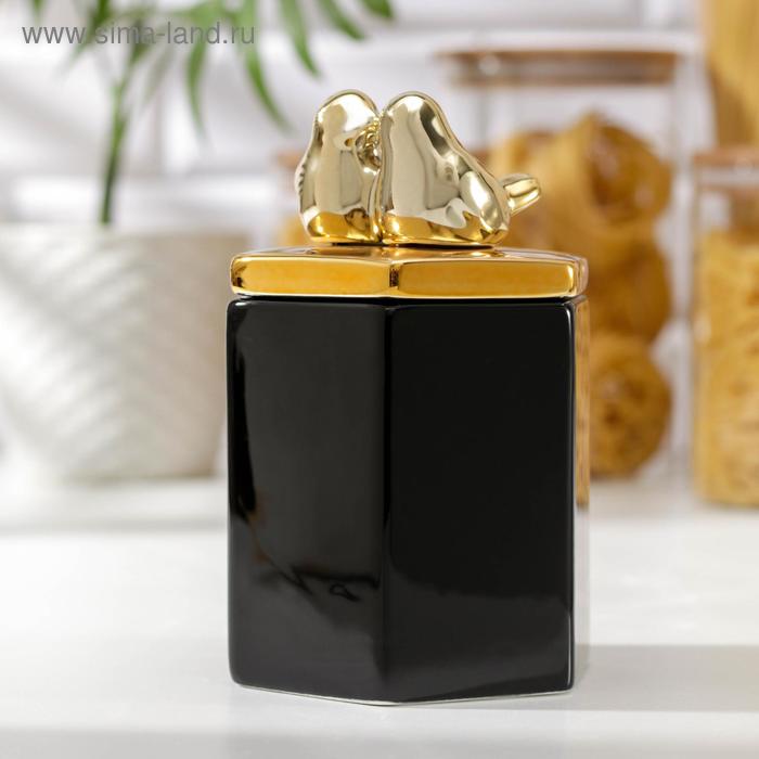 Банка керамическая для сыпучих продуктов «Золотое крыло», 10,5×16,5 см , цвет чёрный - Фото 1