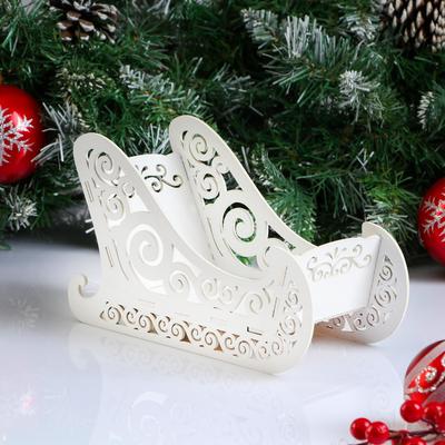 Кашпо деревянное «Новогоднее. Санки», подарочная упаковка, белое, 23×10×14 см