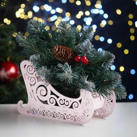 Кашпо деревянное, 23×10×14 см "Новогоднее. Санки", подарочная упаковка, розовая пастель