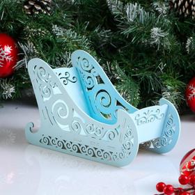Кашпо деревянное, 23×10×14 см "Новогоднее. Санки", подарочная упаковка, голубая пастель
