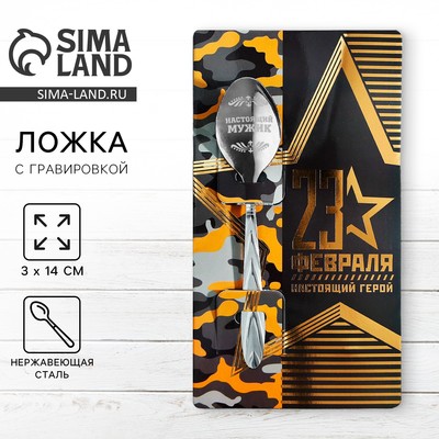 Ложка чайная с гравировкой «23 февраля», h=14 см