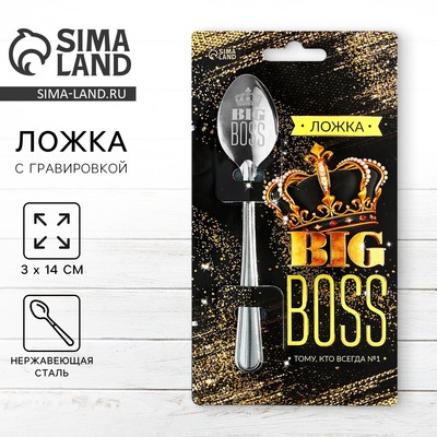 Ложка чайная с гравировкой Big boss, h=14 см