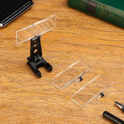 Лупа налобная с прищепкой на очки 3.5х, 2.5х, 1.5х (3 сменные насадки 7.5×2.8 см)