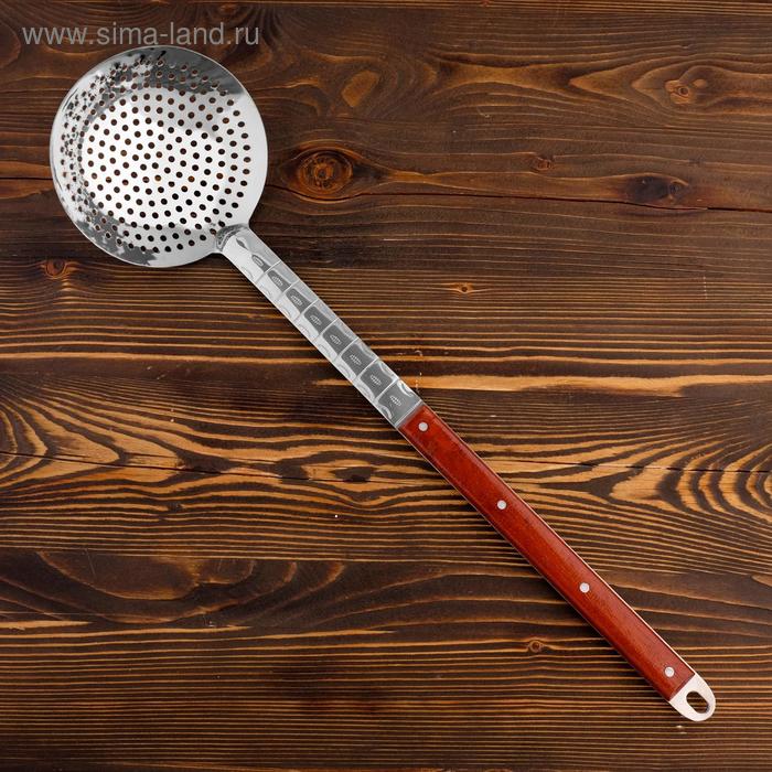 Шумовка для казана узбекская 58см, диаметр 16см, с деревянной ручкой - Фото 1