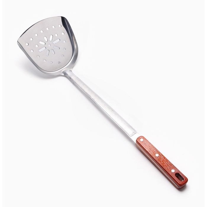 Шумовка-лопатка для казана Шафран, 45 см, ширина 14 см, узбекская, с деревянной ручкой, металл - Фото 1