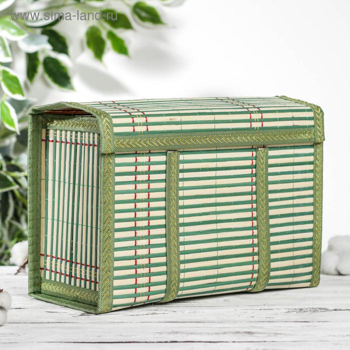 Корзина для хранения с крышкой, 30×15×20 см, бамбук, цвет зелёный - Фото 1
