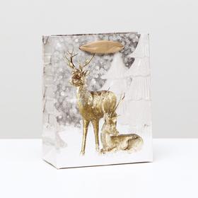 Пакет ламинированный "Золотистые олени", 11,5 x 14,5 x 6 см