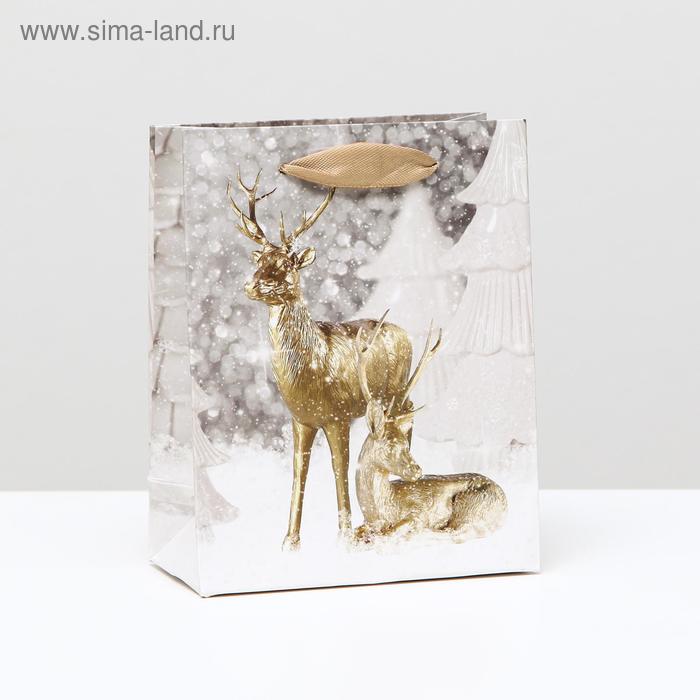 Пакет ламинированный "Золотистые олени", 11,5 x 14,5 x 6 см - Фото 1