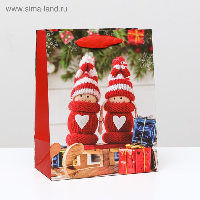 Пакет ламинированный "Сани с подарком", 18 x 23 x 10 см - Фото 1