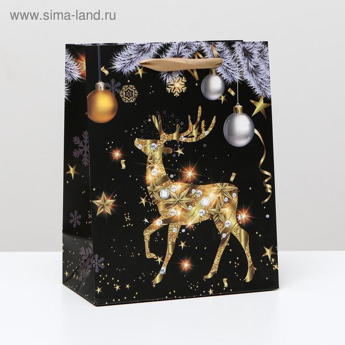 Пакет ламинированный "Золотистый олень", 18 x 23 x 10 см - Фото 1