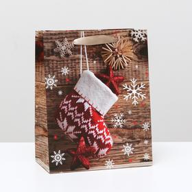 Пакет ламинированный "Новогодний носочек", 18 x 23 x 10 см