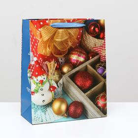 Пакет ламинированный, "Новогодние украшения" 26 x 32 x 12 см
