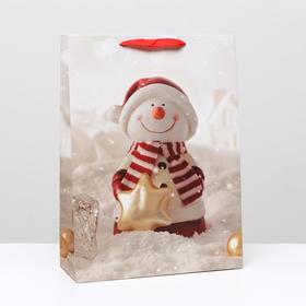Пакет ламинированный, "Тканевый снеговик" 31 x 42 x 12 см