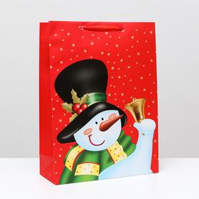 Пакет ламинированный "Снеговик в шляпе", 31 x 42 x 12 см