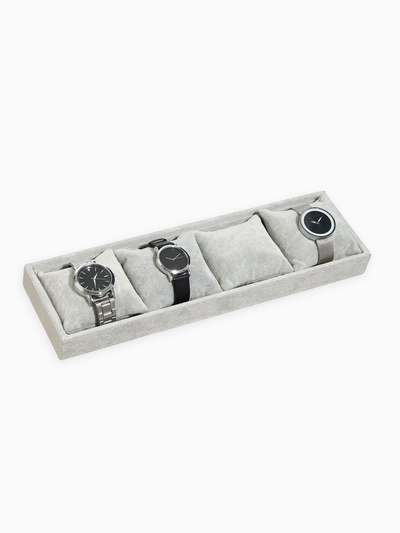 Подставка для часов, браслетов QF, флок, 4 места, 35×10×3 см, серая