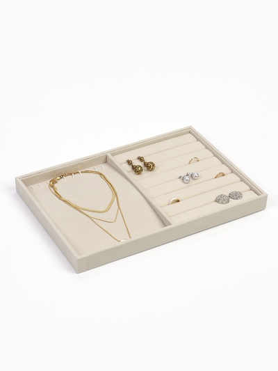 Подставка для украшений QF, 10 крючков и 7 полос для колец, 35×24×3 см, бежевая