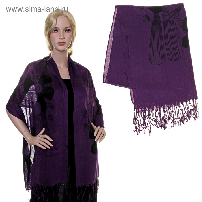 Палантин "Ромашки" сиренево-черный - Фото 1