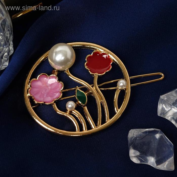 Зажим для волос «Джилли арт», цветы, 6 см, золото - Фото 1