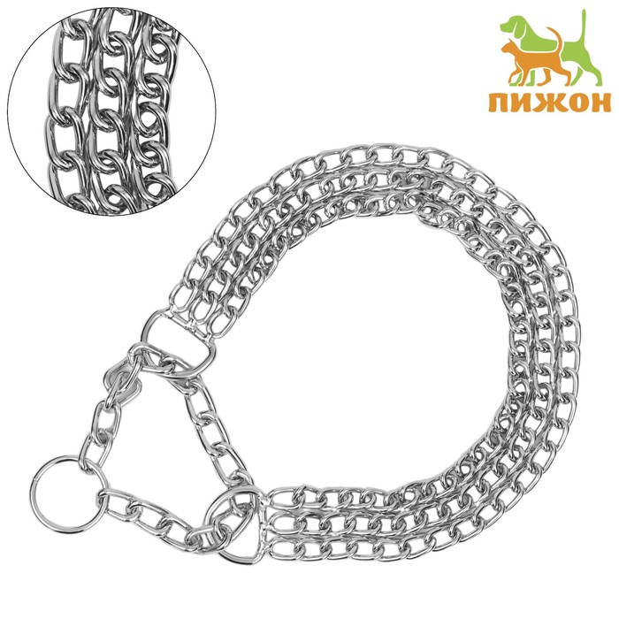 Ошейник - полуудавка металлический трехрядный, 50 см, толщина проволоки 2,5 мм - Фото 1