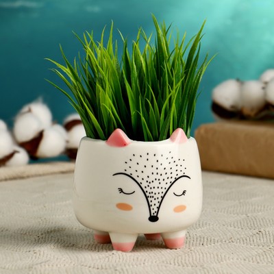 Декоративный горшок для цветов «Счастливый Лисёнок», керамический, 200 мл, 8×8×8 см, на ножках, белый