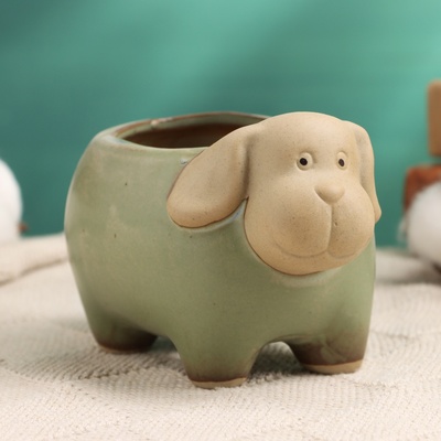 Горшок для цветов «Лаки Собачка» керамический, 250 мл, 11×9×8 см, зелёный