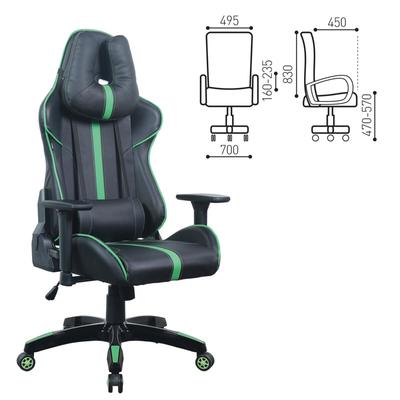 Кресло игровое BRABIX "GT Carbon GM-120", две подушки, экокожа, черное/зеленое, 531929   544848