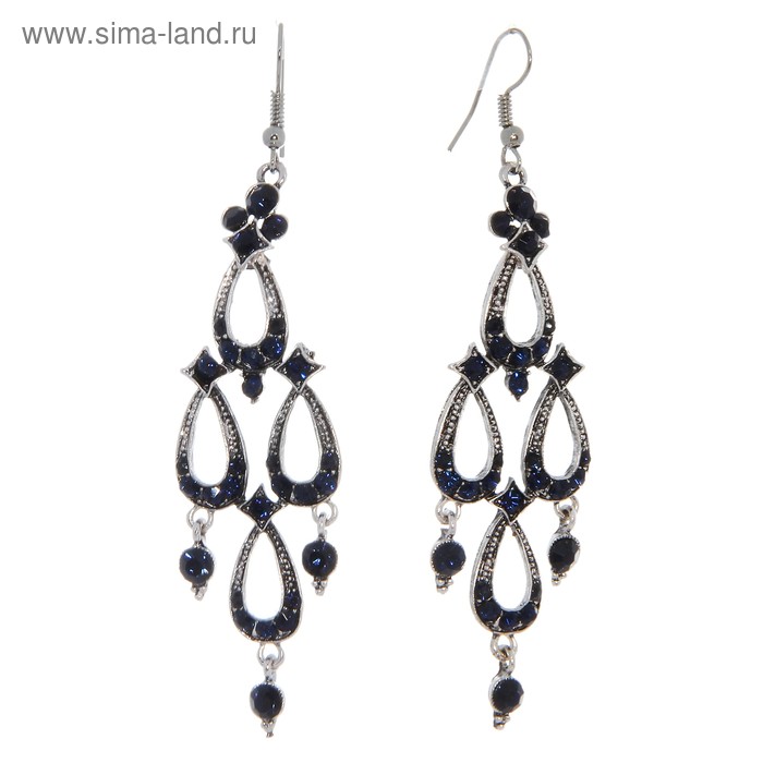 Серьги «Вечерний раут» 4 капли, цвет черный - Фото 1