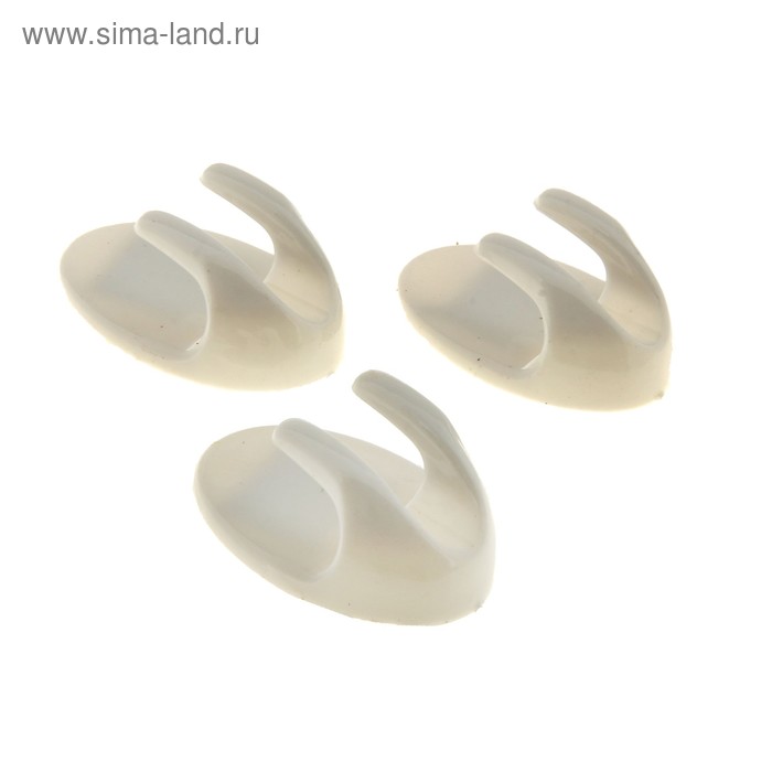 Крючок на липучке «Овал», 3 шт, цвет белый - Фото 1