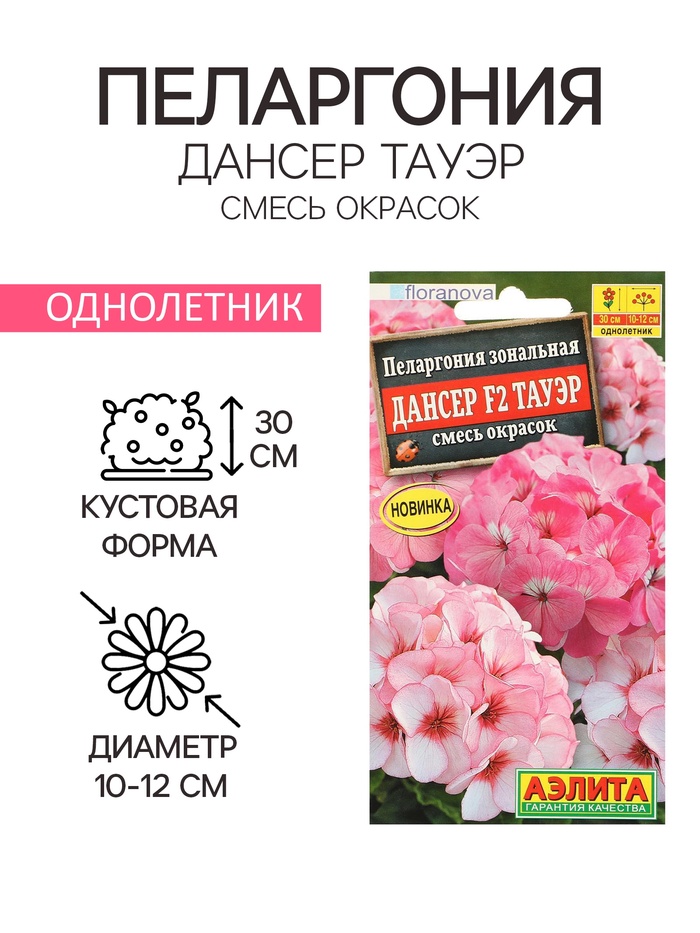 Семена цветов Пеларгония "Дансер Тауэр", смесь окрасок, F2, 5 шт. - Фото 1