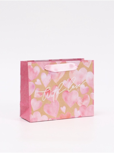 Пакет подарочный крафтовый, упаковка, «With love», S 15 х 12 х 5.5 см
